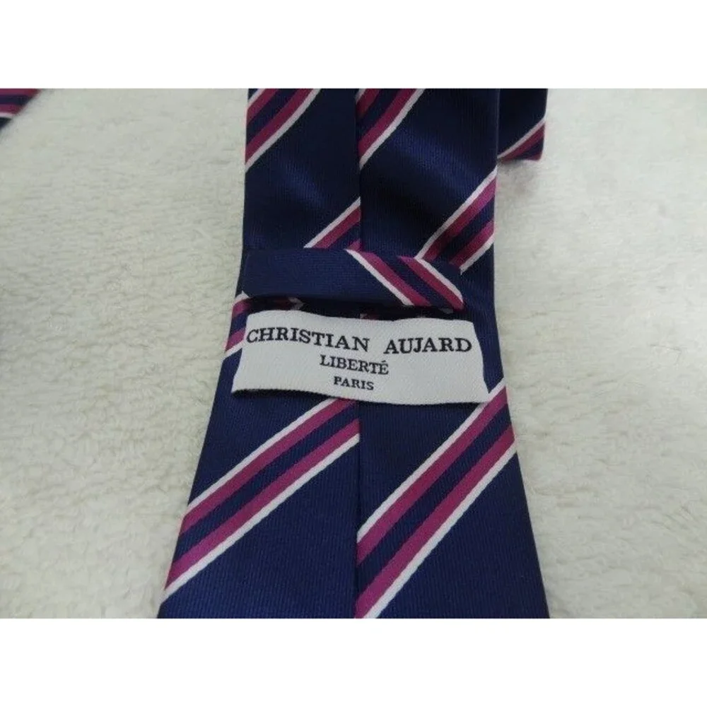 Christian Aujard Liberté Paris Men's Tie Classic Navy Pink White Stripe